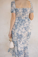 Load image into Gallery viewer, Light Blue Floral Print Short Sleeve Smocked Midi Dress
