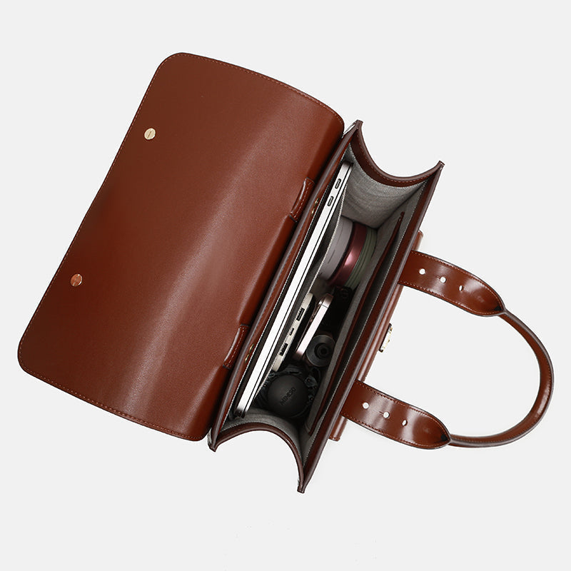 Black Large Laptop Briefcase Leather Backpack