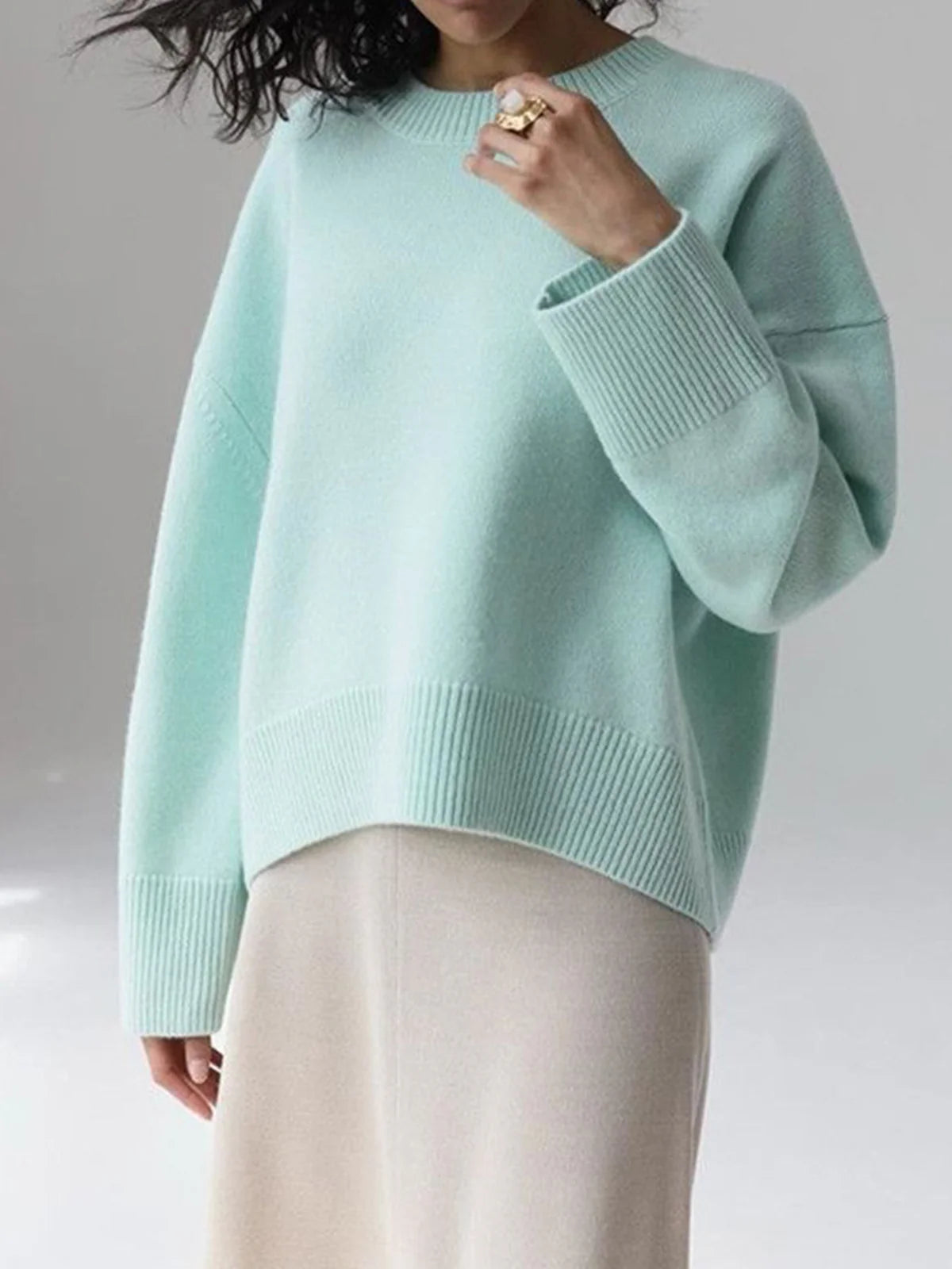 Crew Neck Ribbed Knit Oversized Pullover Sweater