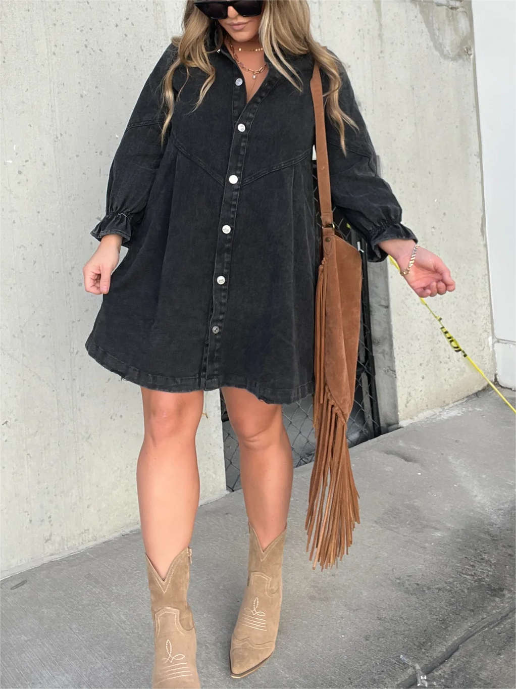 Button Down Long Sleeve Denim Mini dress