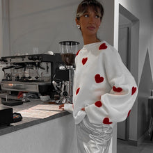 Load image into Gallery viewer, Cute Hearts Pullover Sweater Soft Cozy Loose Casual Warm Sweater
