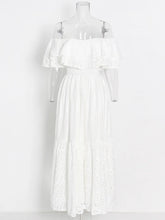 Load image into Gallery viewer, Off Shoulder High Waist Hollow Out Lace Midi Dress
