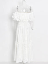 Load image into Gallery viewer, Off Shoulder High Waist Hollow Out Lace Midi Dress

