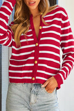 Load image into Gallery viewer, Casual Stripe Buttons Round Neck Cardigan
