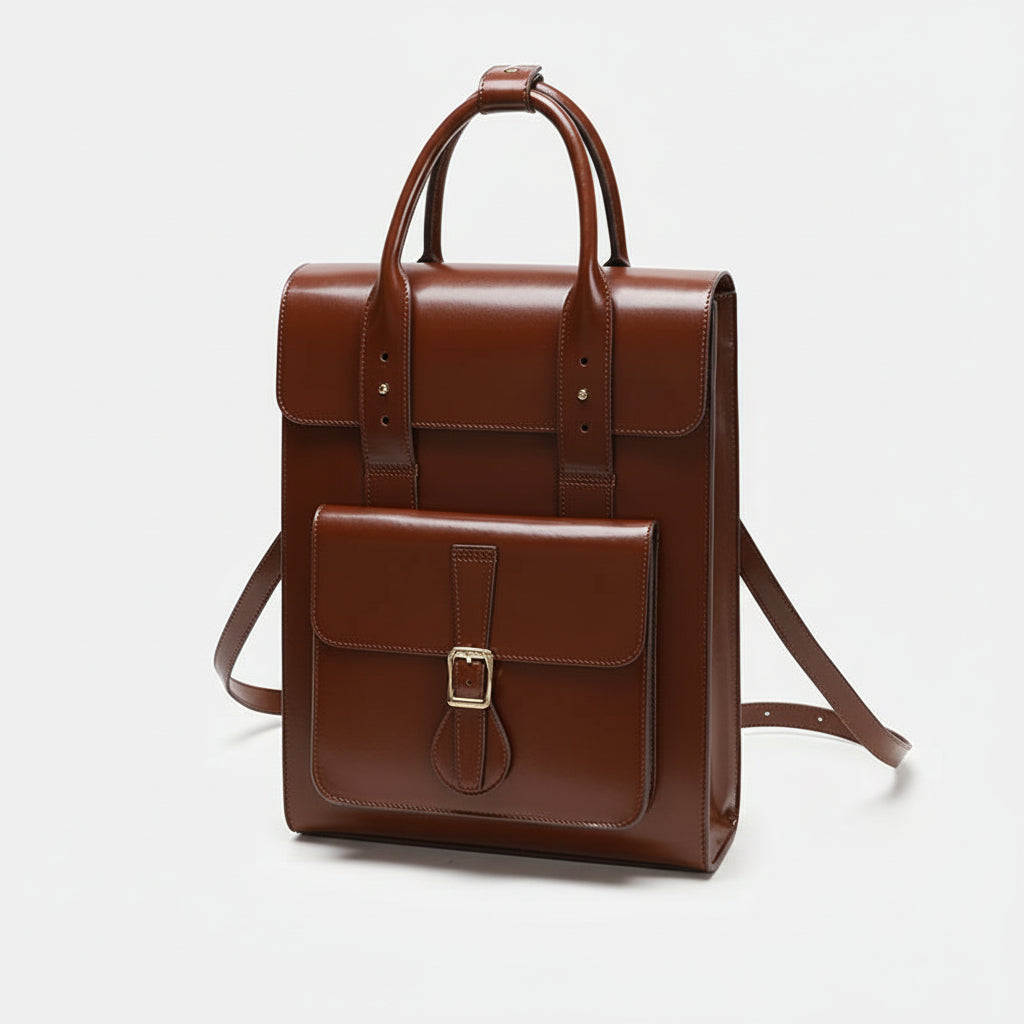 Black Large Laptop Briefcase Leather Backpack