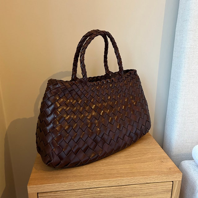 Retro Handmade Woven Leather Handbag Tote Purse