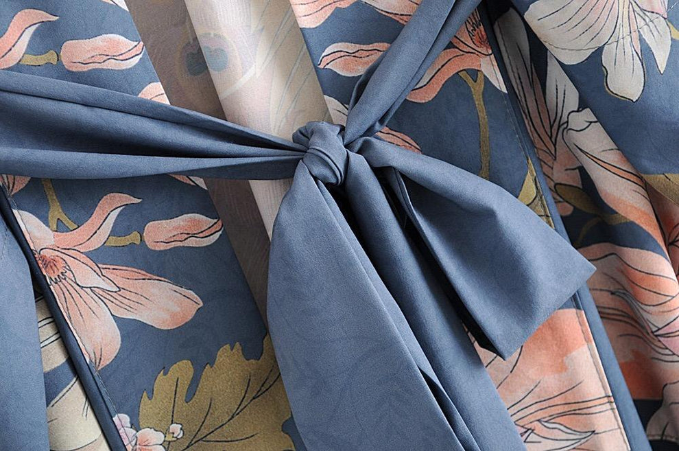 Boho Peacok Floral Print Kimono Robe Cover Up