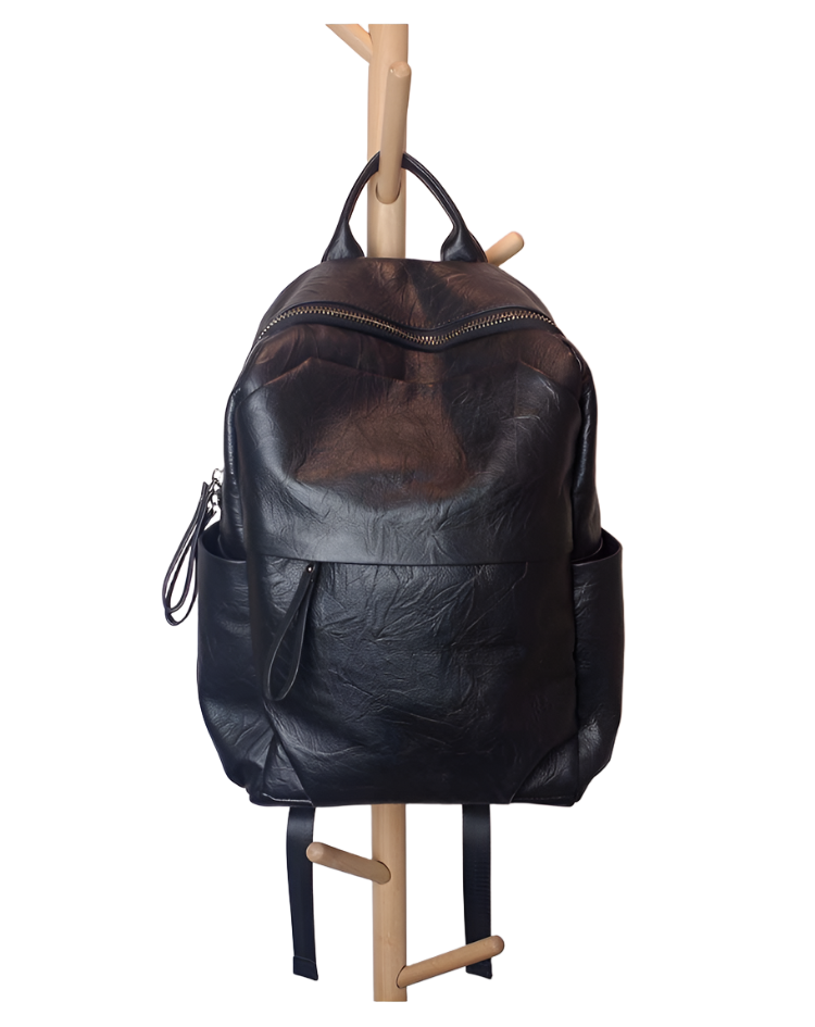 Simple Large Black Leather Backpack Bag