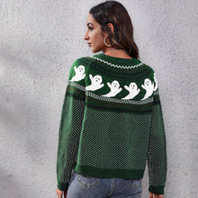 Load image into Gallery viewer, Ribbed Round Neck Ghost Long Sleeve Pullover Sweater
