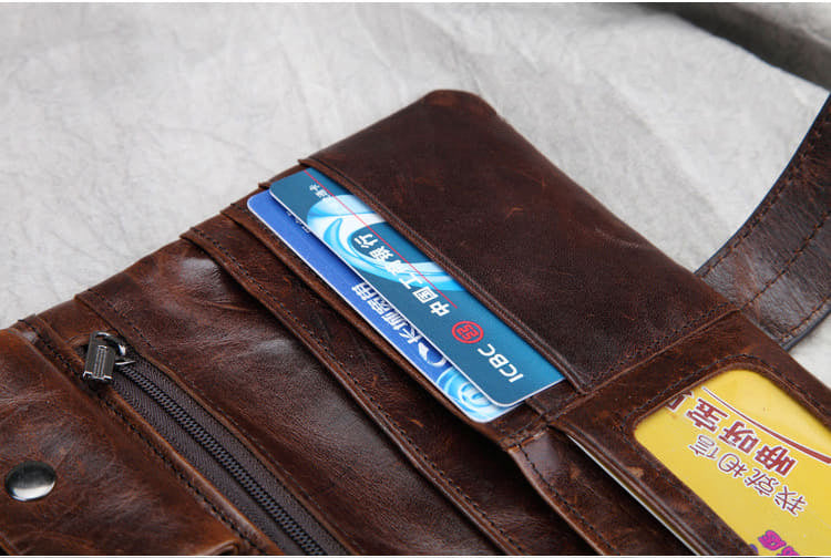 Retro Full Grain Leather Long Purse/Wallet