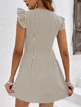 Load image into Gallery viewer, Stripped V-neck Buttons Flutter Sleeves Mini Dress
