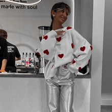 Load image into Gallery viewer, Cute Hearts Pullover Sweater Soft Cozy Loose Casual Warm Sweater
