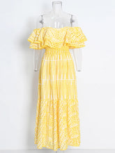 Load image into Gallery viewer, Off Shoulder High Waist Hollow Out Lace Midi Dress
