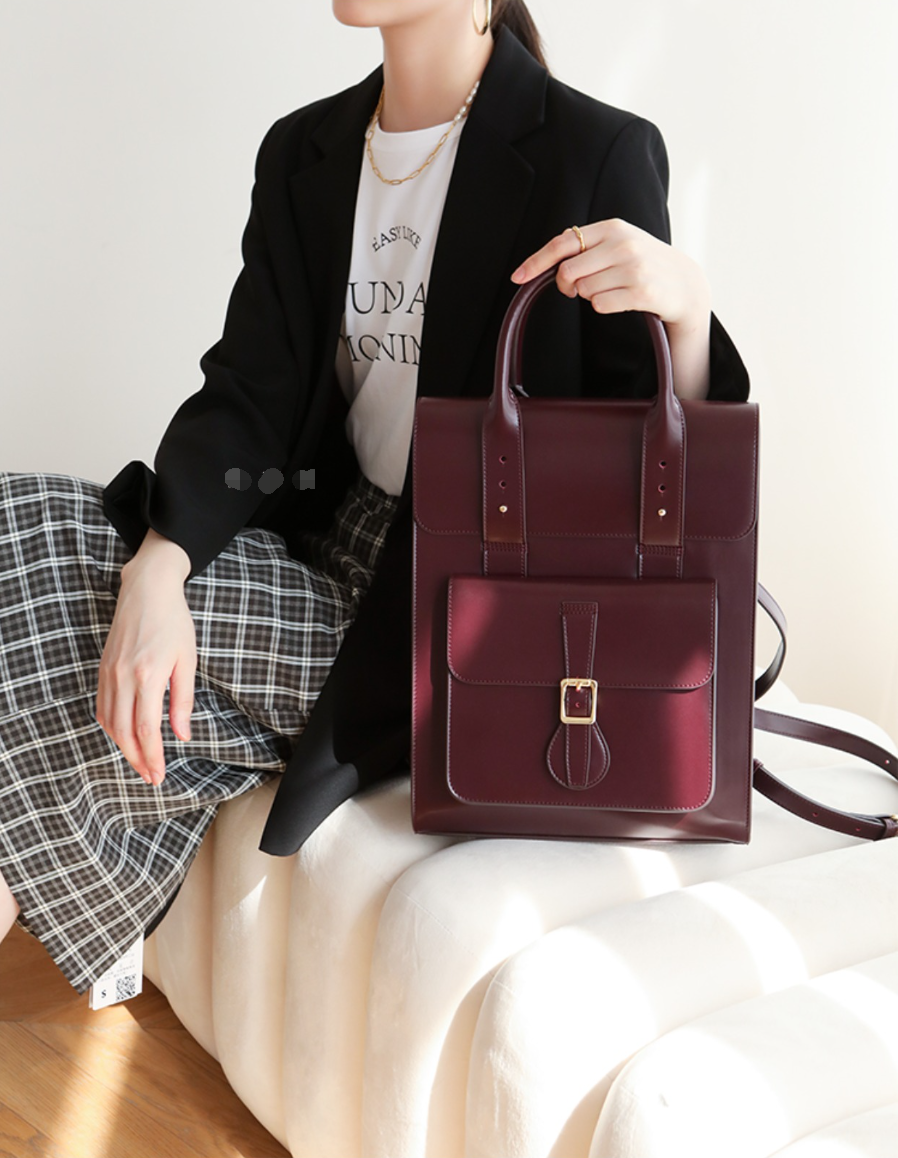 Black Large Laptop Briefcase Leather Backpack