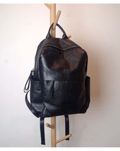 Load image into Gallery viewer, Simple Large Black Leather Backpack Bag
