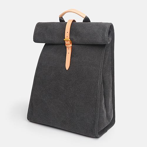 Black Canvas Folded Backpack Laptop Bag for Women