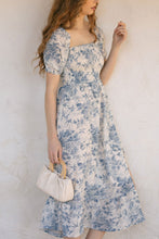 Load image into Gallery viewer, Light Blue Floral Print Short Sleeve Smocked Midi Dress
