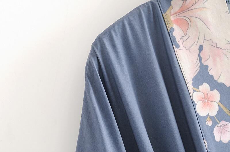 Boho Peacok Floral Print Kimono Robe Cover Up