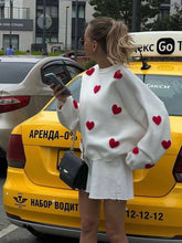 Load image into Gallery viewer, Cute Hearts Pullover Sweater Soft Cozy Loose Casual Warm Sweater
