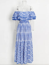 Load image into Gallery viewer, Off Shoulder High Waist Hollow Out Lace Midi Dress
