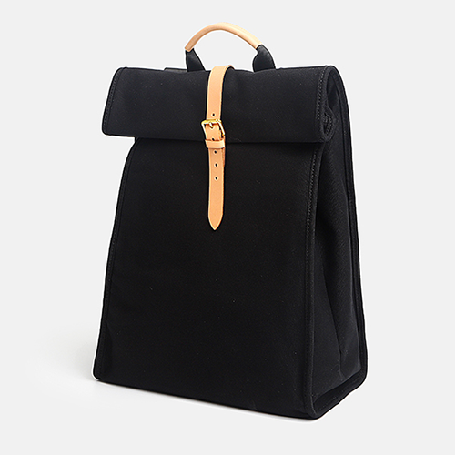 Black Canvas Folded Backpack Laptop Bag for Women