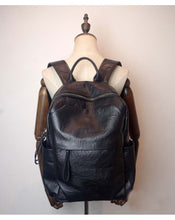 Load image into Gallery viewer, Simple Large Black Leather Backpack Bag
