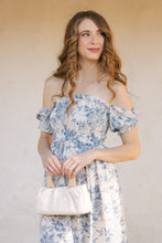 Load image into Gallery viewer, Light Blue Floral Print Short Sleeve Smocked Midi Dress
