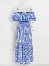 Load image into Gallery viewer, Off Shoulder High Waist Hollow Out Lace Midi Dress
