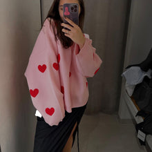 Load image into Gallery viewer, Cute Hearts Pullover Sweater Soft Cozy Loose Casual Warm Sweater
