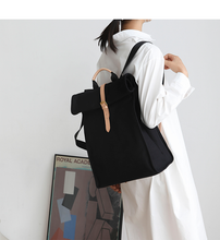 Load image into Gallery viewer, Black Canvas Folded Backpack Laptop Bag for Women
