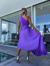Load image into Gallery viewer, One Shoulder Asymmetrical Pleated Midi Dress
