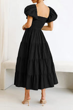 Load image into Gallery viewer, Simple Puff Short Sleeves Tiered Smocked Midi Dress
