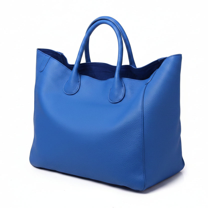 Blue Oversized Large Classic Top Grain Leather Tote Bag