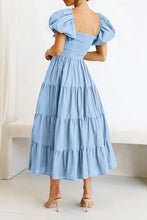 Load image into Gallery viewer, Simple Puff Short Sleeves Tiered Smocked Midi Dress
