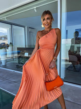 Load image into Gallery viewer, One Shoulder Asymmetrical Pleated Midi Dress
