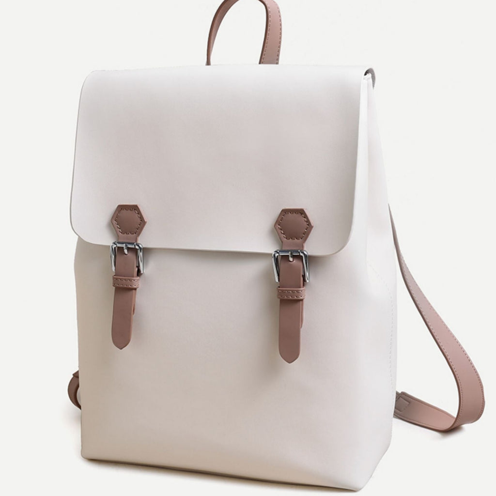 White Simper Large Leather Backpack School Bag