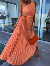 Load image into Gallery viewer, One Shoulder Asymmetrical Pleated Midi Dress
