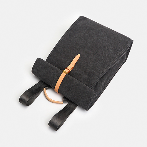 Black Canvas Folded Backpack Laptop Bag for Women