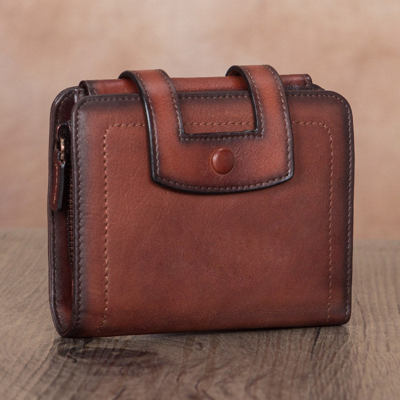 Short Leather Wallets for Women RFID Blocking Vintage Handmade Soft Purse Small Clutch Money Clip