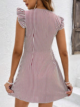 Load image into Gallery viewer, Stripped V-neck Buttons Flutter Sleeves Mini Dress
