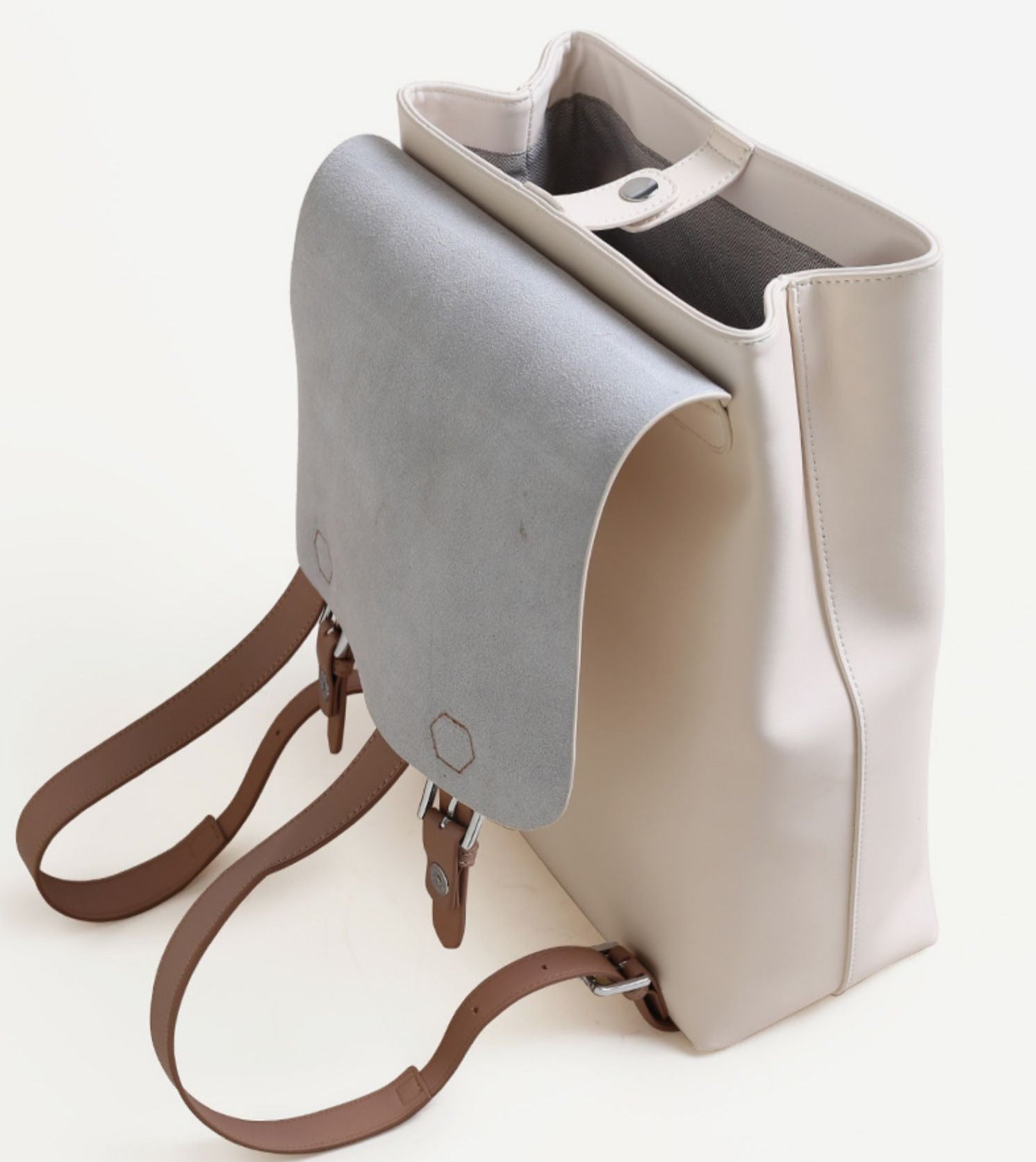 White Simper Large Leather Backpack School Bag