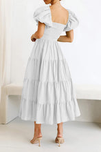 Load image into Gallery viewer, Simple Puff Short Sleeves Tiered Smocked Midi Dress
