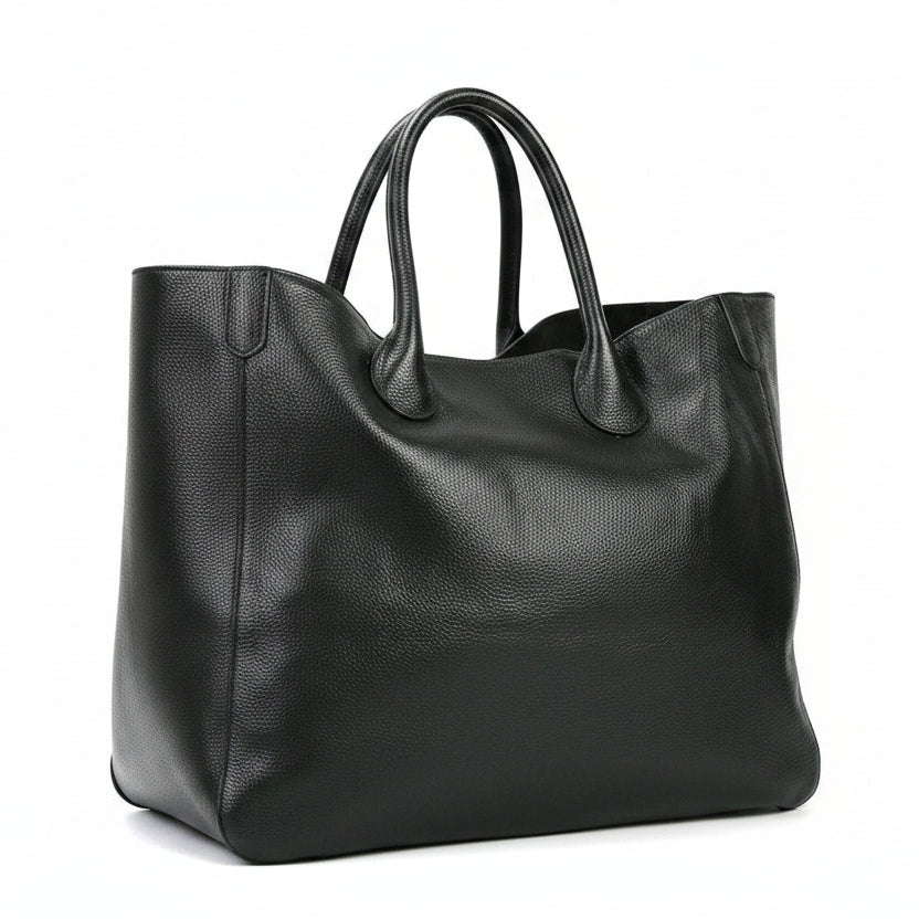 Black Oversized Large Classic Top Grain Leather Tote Bag