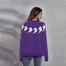 Load image into Gallery viewer, Ribbed Round Neck Ghost Long Sleeve Pullover Sweater
