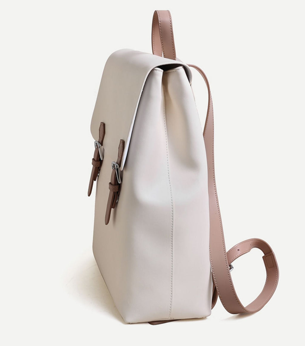 White Simper Large Leather Backpack School Bag