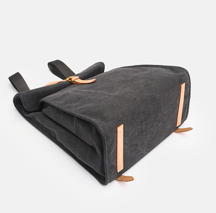 Black Canvas Folded Backpack Laptop Bag for Women