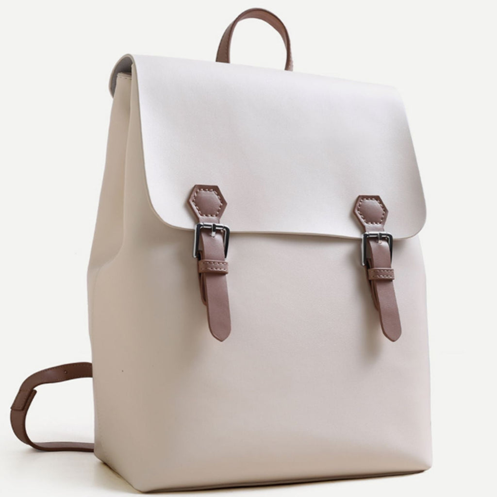 White Simper Large Leather Backpack School Bag