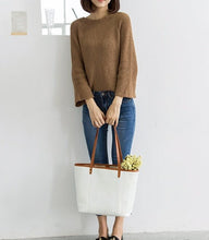 Load image into Gallery viewer, White Color Block Large Leather Tote
