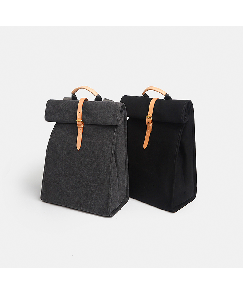 Black Canvas Folded Backpack Laptop Bag for Women