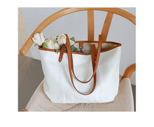 Load image into Gallery viewer, White Color Block Large Leather Tote
